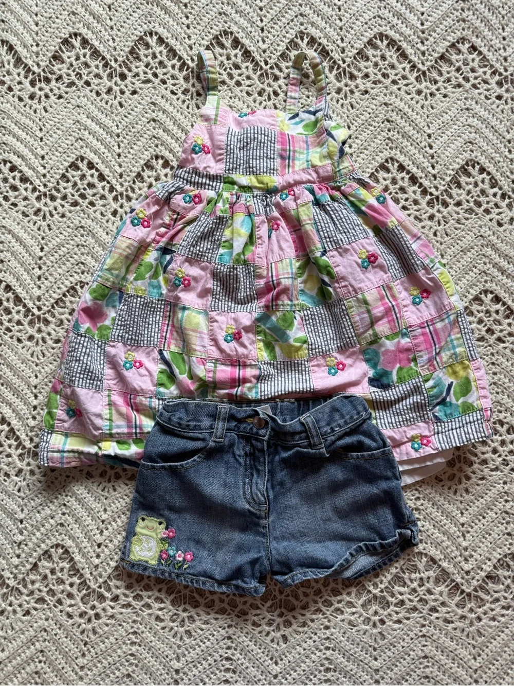 Y2K Gymboree Matching Set Girl 3T Floral Frog Summer Outfit Tunic Top Shorts
